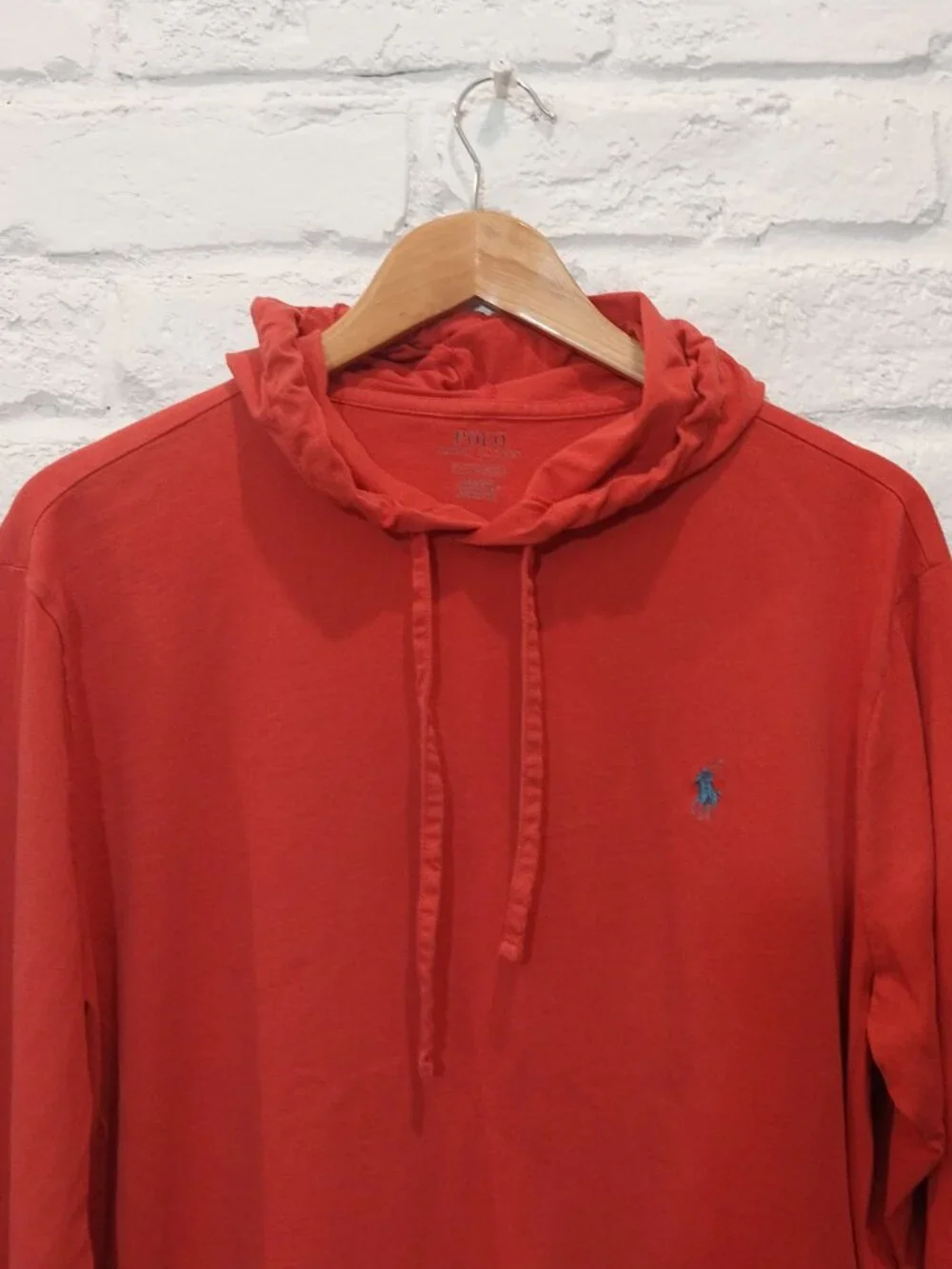 Polo Ralph Lauren Hoodie Men Large Rust Red Orange Pony Jersey T Shirt Long Slv